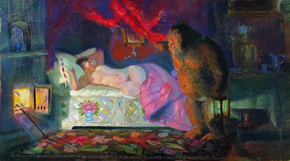 Борис Кустодиев "Купчиха и домовой", 1922