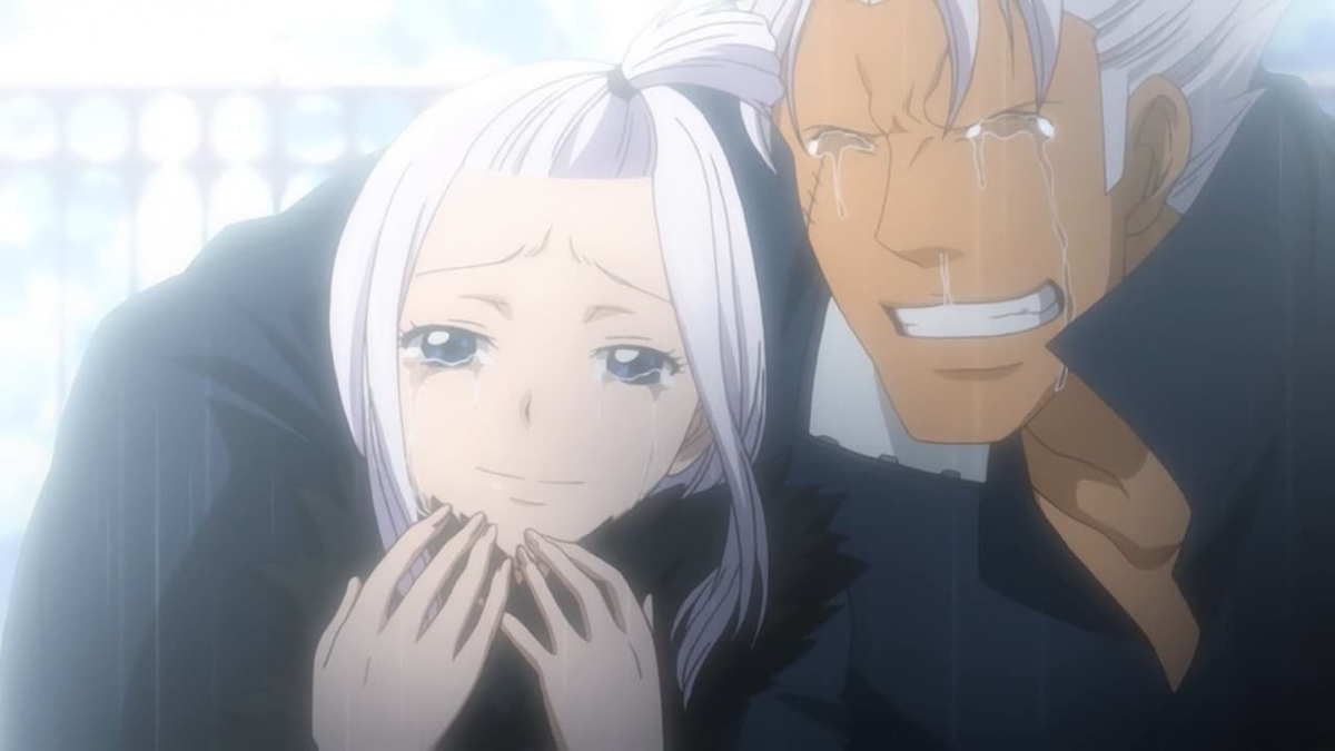 Кадр из аниме Fairy Tail "Миражанна и Эльфман рады возвращению Лисанны"