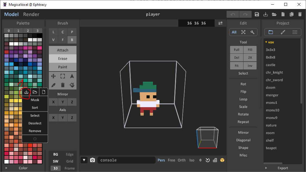 Как сохранить цветовую палитру в MagicaVoxel