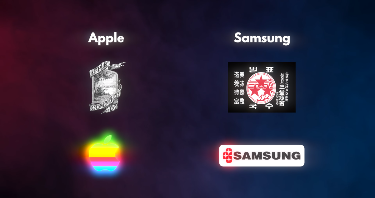 Первые логотипы Apple и Samsung