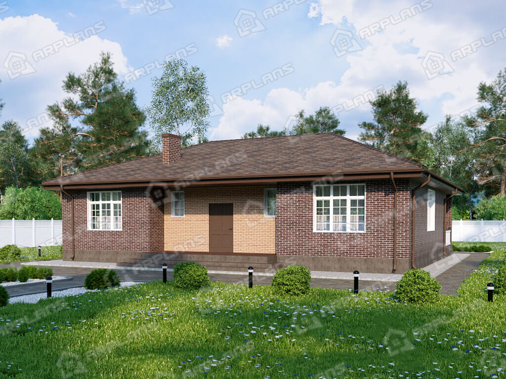 Фото 2 одноэтажного дома из газобетона с 3 спальнями, газовой котельной и террасой. Общая площадь до 200 кв м. Источник arplans.ru Проект К-382