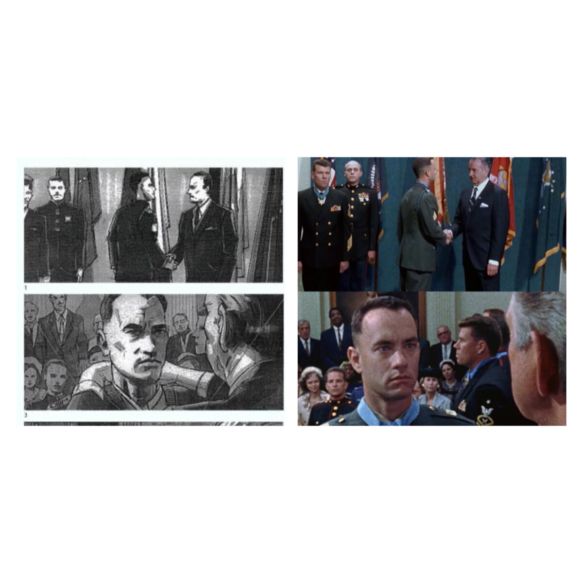 Раскадровка и кадры из фильма «Форрест Гамп»