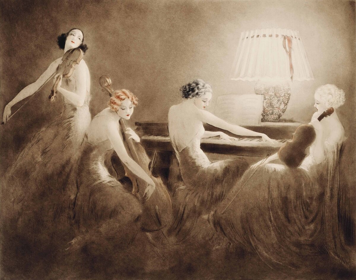 Louis Icart (1888-1950) "Час музыки" офорт, сухая игла и акватинта, 1934 г.