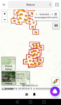 Контуры пожаров на карте
