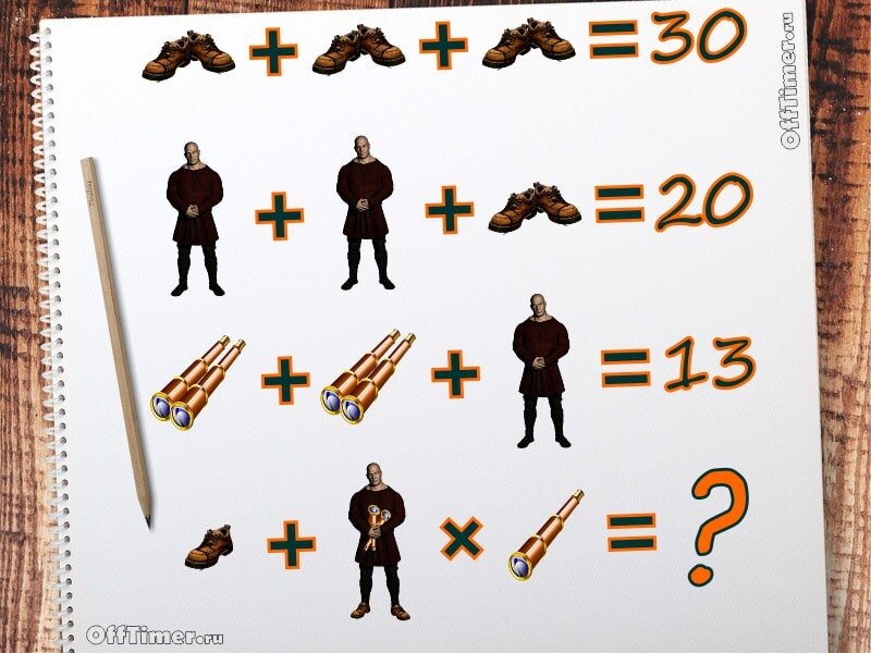 Пример теста-головоломки с ботинками и человеком