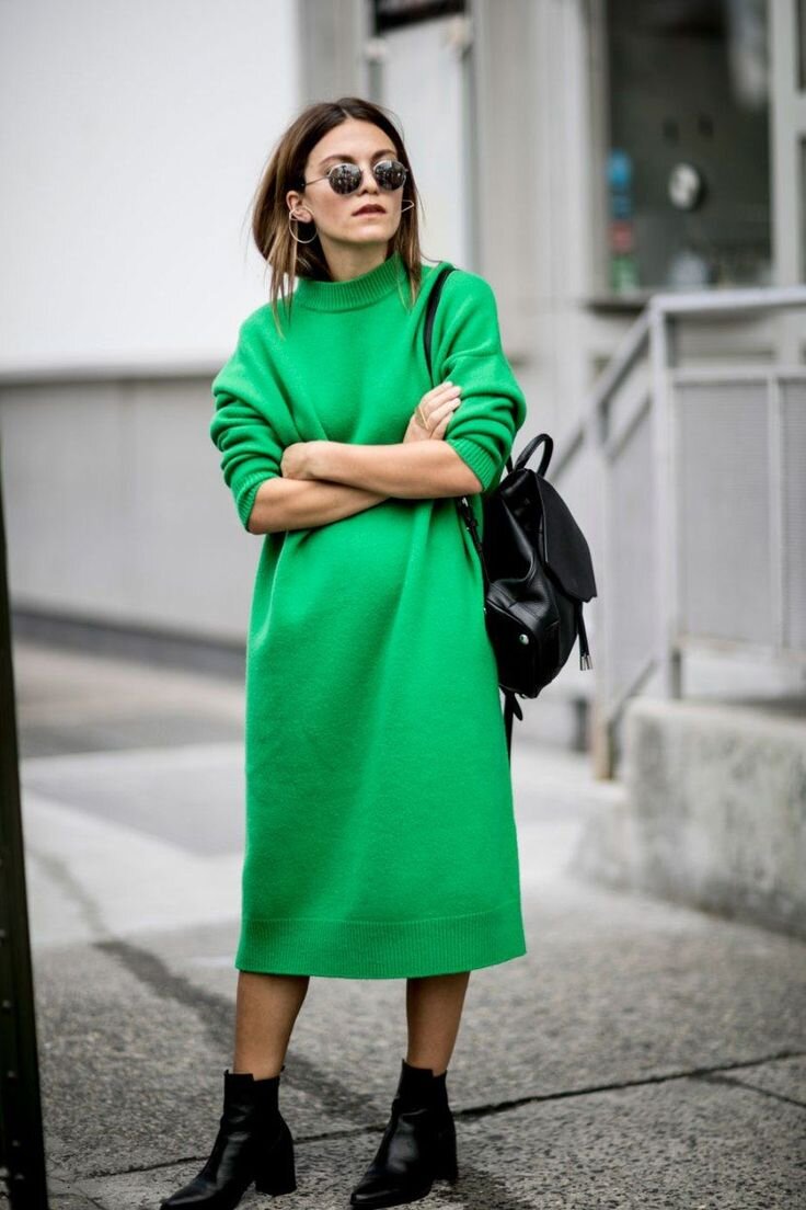 Как носить зеленое платье