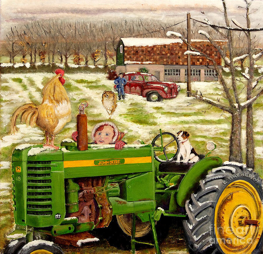 Трактор лошадка. Трактор картина. Трактор ферма живопись. Стилизация трактора картина художника. Картина лес трактор.