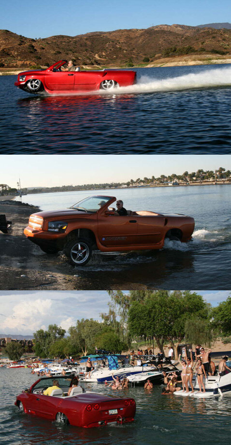 На трассе он может разгоняться до 161 км/ч. Пятиместный открытый автомобиль, способный обогнать многие мощные катера.  А на трассе заставить уважать себя некоторые спорткары. Судя по снимкам, компания построила, по меньшей мере, два экземпляра «Питона», отличающихся не только окраской, но и дизайном интерьера (фотографии WaterCar).