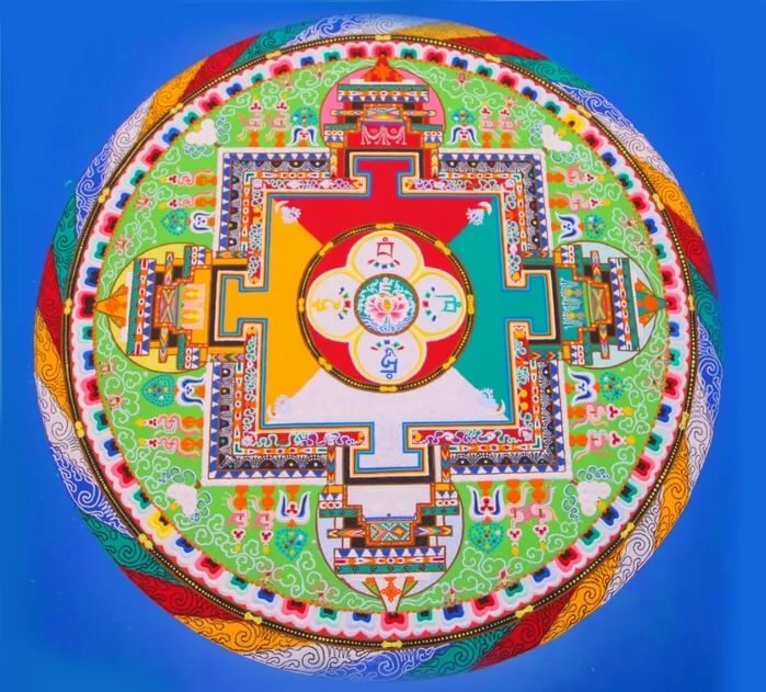 Не редким вопросом на беседах со знакомыми о Буддизме, является вопрос о Мандале  и ее значении. В этом  рассказе  я попытаюсь объяснить значение и рассказать о Мандале чуть более подробно. Мандала-это дом или царство Будды, символизирующее его ум и внутреннюю природу, также показатель того, что все в этом мире имеет конец. Мандалы имеют большую связь с Буддийскими Тантрическими медитациями, которые могут делать только люди, у которых есть на эти практики разрешения. Тантра- глубокое учение, перед которым следует получить ряд наставлений и посвящений от своего духовного учителя. Несведущие люди, пробовавшие, даже такую простую практику как Ретрит сходили с ума. 
Практика Мандалы.
В Тантрических медитациях существуют такие практики, когда человек может войти в состояние божества, гневного или нет - не важно. Практика Мандалы  имеет схожий принцип: Как я сказал выше, Мандала- дворец Будды или олицетворение его ума. Человек может входить в Мандалу и изнутри чувствовать ее. Поскольку Мандалы бывают трех видов: песочная -  ее делают обычно из перетертых драгоценных камней, воображаемая, возникающая в итоге долговременных медитаций и Мандала, о которой написано в священных буддийских сутрах. Во время практики мы входим в Мандалу и являемся олицетворением мудрости  божества, которому она соответствует. Такие медитации нередко встречаются во время Буддийских изгнаний демона из человека. В ламу вселяется гневное божество и он выгоняет злого духа. О Тантрических практиках я расскажу немного позже.