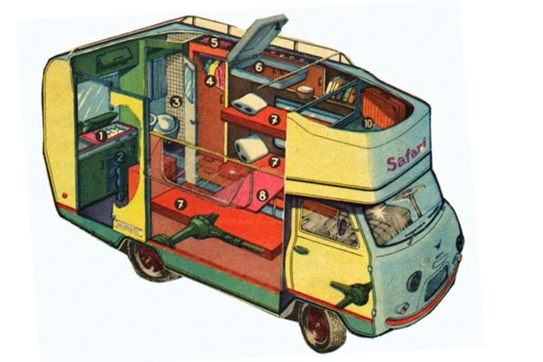 Итальянский кемпер Arca Safari. Рисунок был опубликован в журнале Техника-Молодежи за 1971 год.