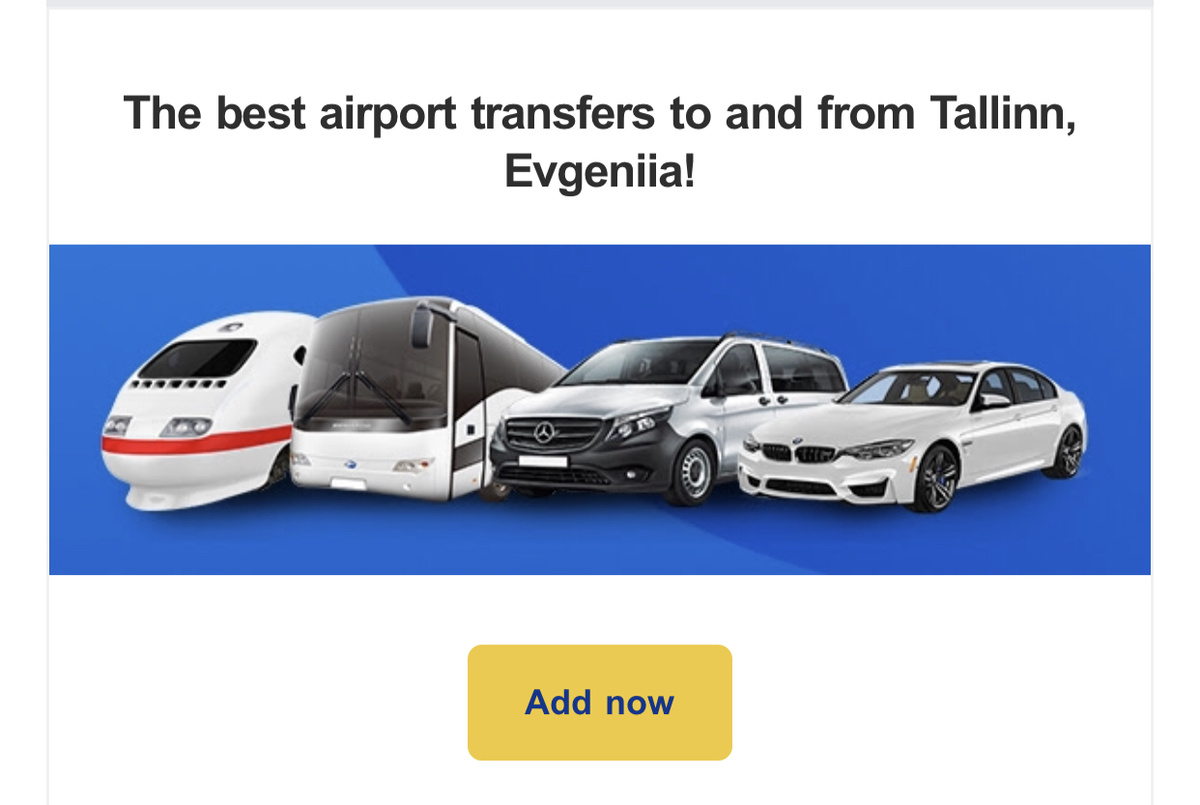 Ссылка на бронирование трансфера в письме от Ryanair.