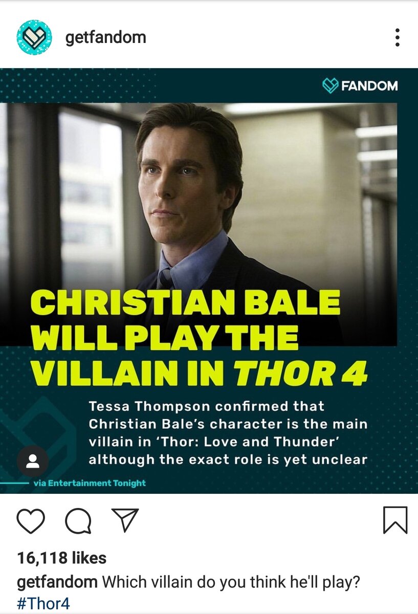 Кристиан Бэйл будет играть злодея в Тор4