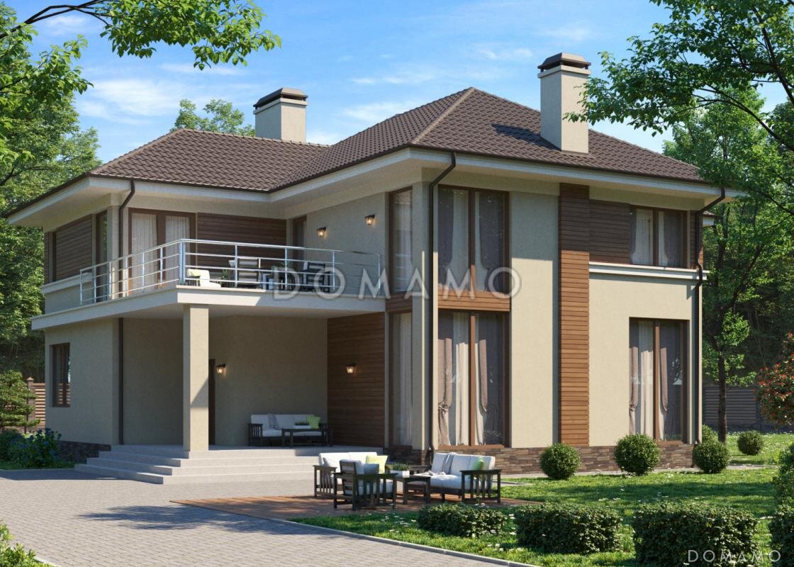 D2747 – проект двухэтажного дома со вторым светом и большим балконом