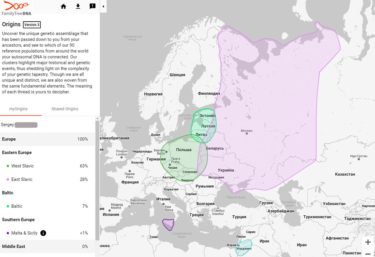 Происхождение на четырёх сайтах разных ДНК-лабораторий