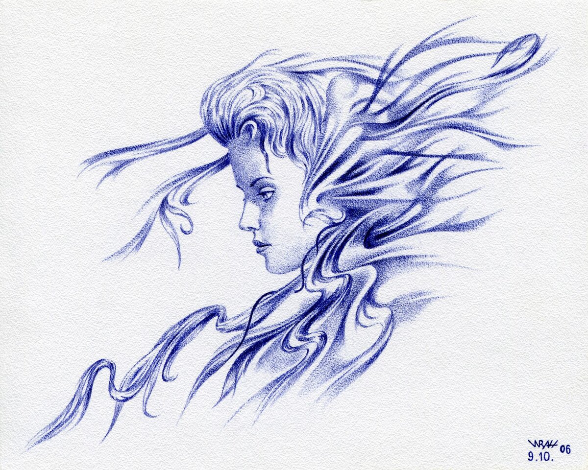 Многовариантность уникума. Бумага «яичная скорлупа», шариковая ручка. Размер 12х15 см. 2006 г.