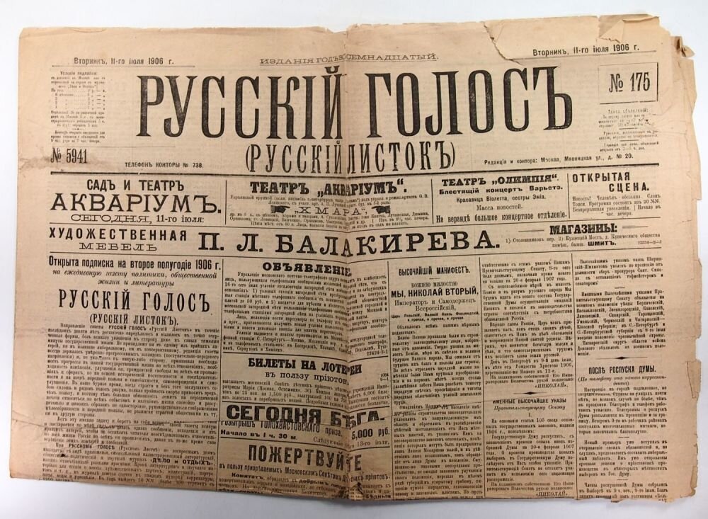 "Русский голос" выходил в Москве в 1890—1907 годах ежедневно с подзаголовком «Ежедневная газета политики, общественной жизни и литературы». Фактически это было реакционное издание, публиковавшее пропагандистские материалы для очернения либералов