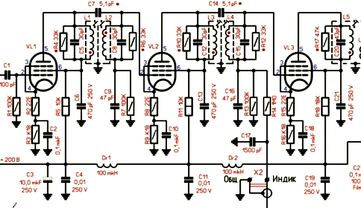 Рис. 1. Резонансный УПЧ лампового приемника.