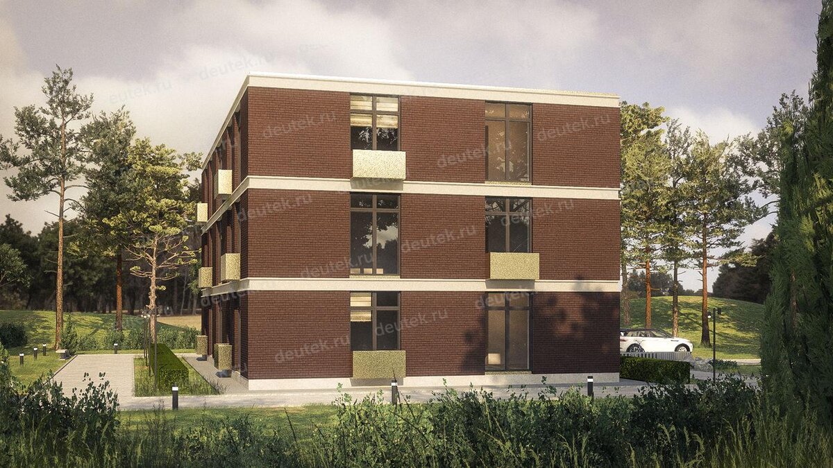 Проект трехэтажного многоквартирного дома с балконом - L-8