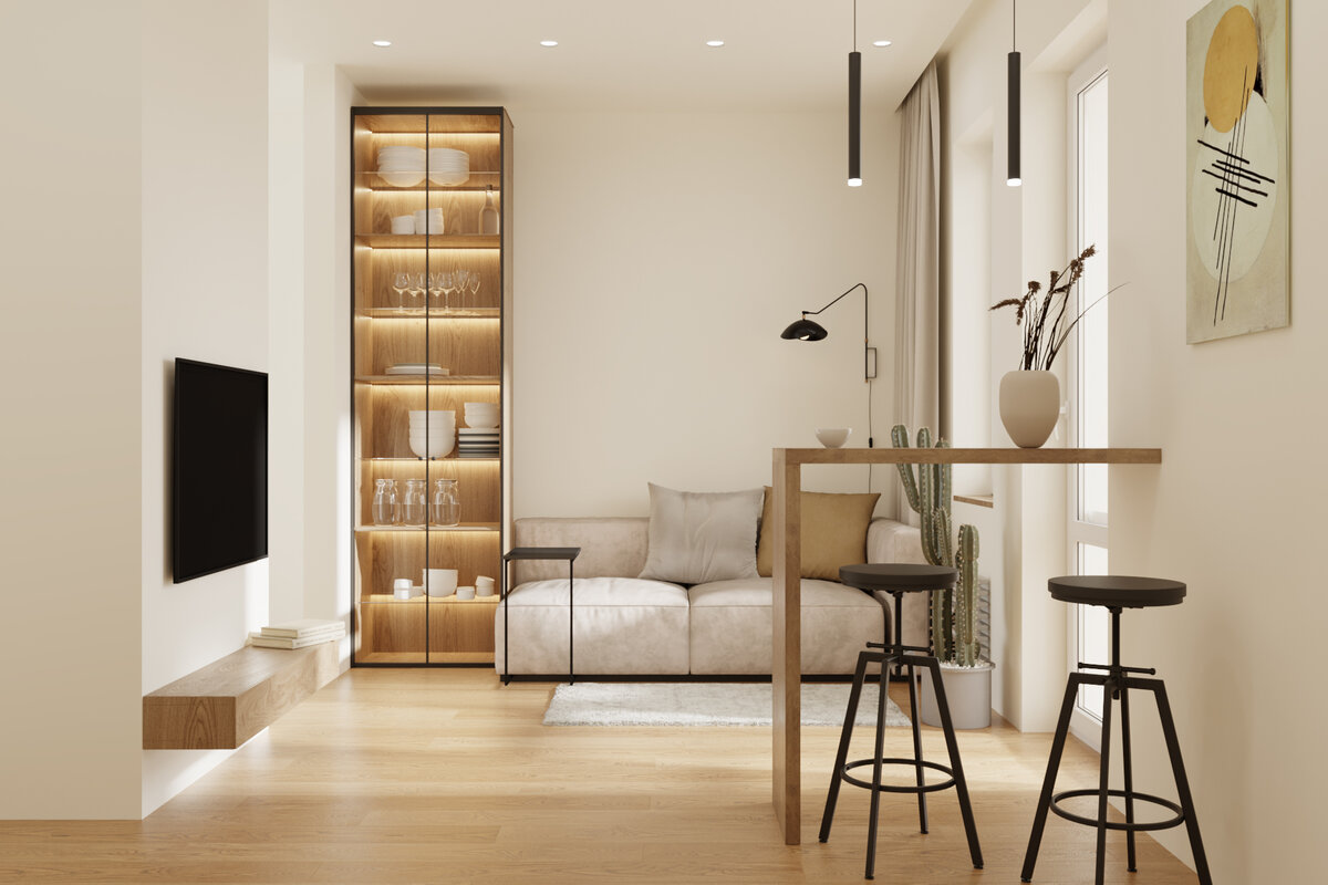 У девелопера "Полис" хорошие для зонирования планировки квартир-студий, где поместится всё необходимое для жизни.