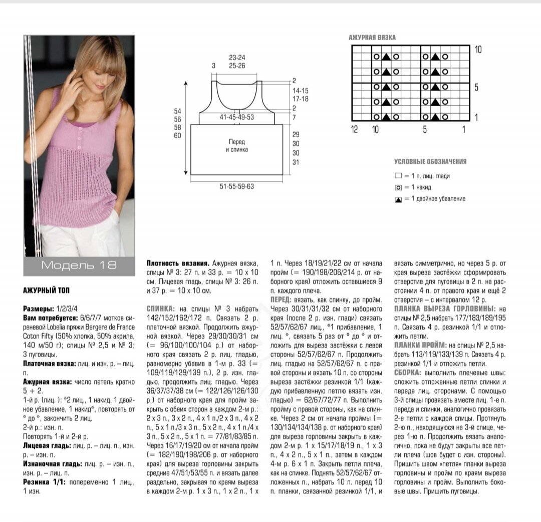 Схема вязания топа спицами для женщин с описанием