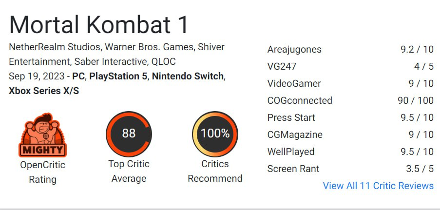     Оценка Mortal Kombat 1