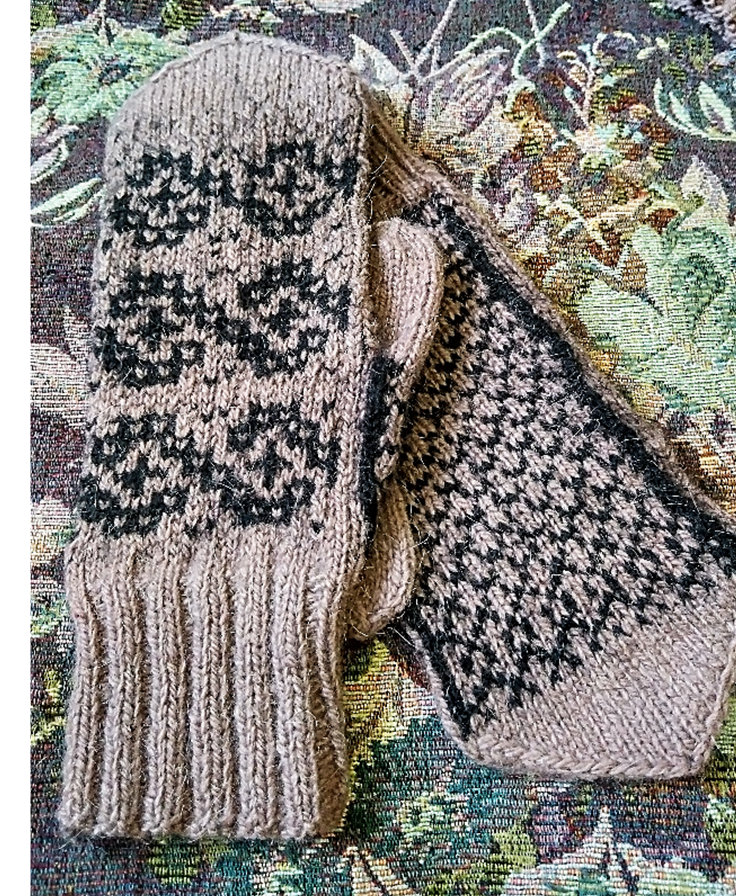 Фото 1 (от автора). Варежки с мозаичным  жаккардом. Тыльная и  ладонная стороны изделий. Обзорное фото.