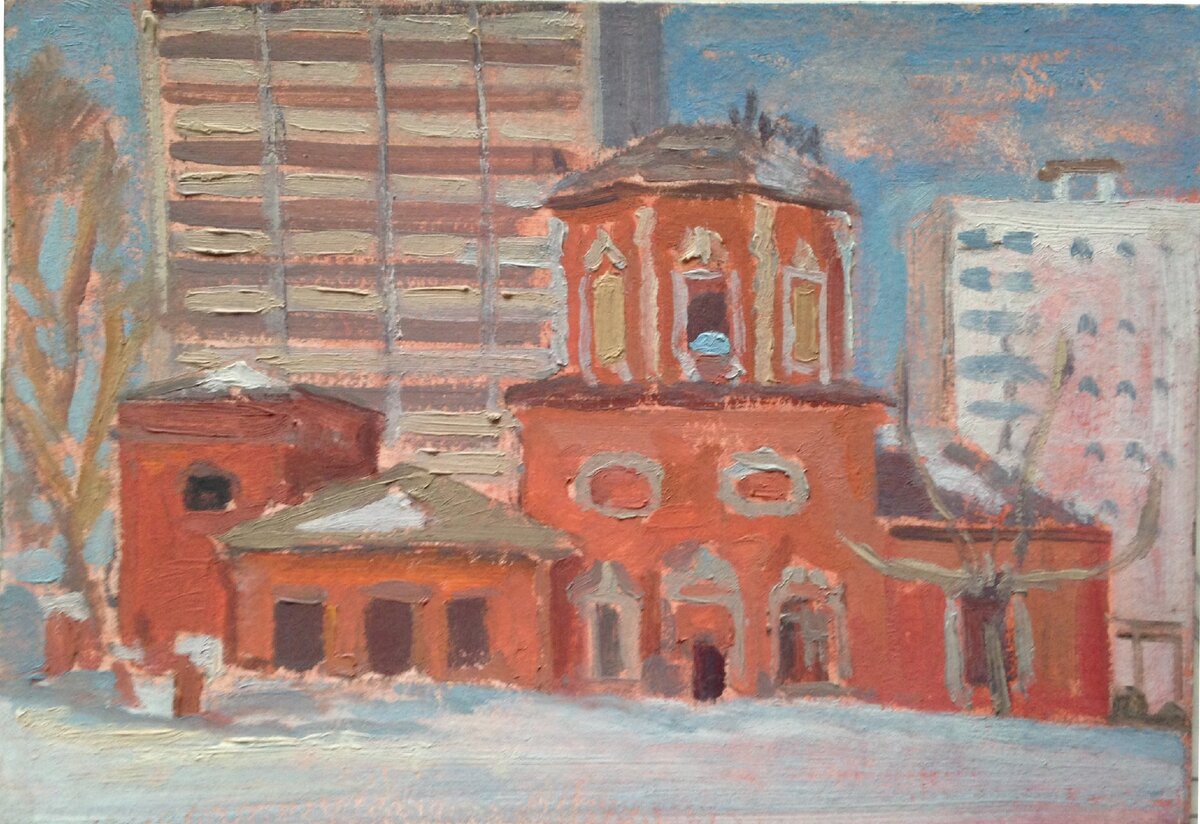 «Храм Троицы в Коньково». 1987, 24,5/34,5, картон, масло