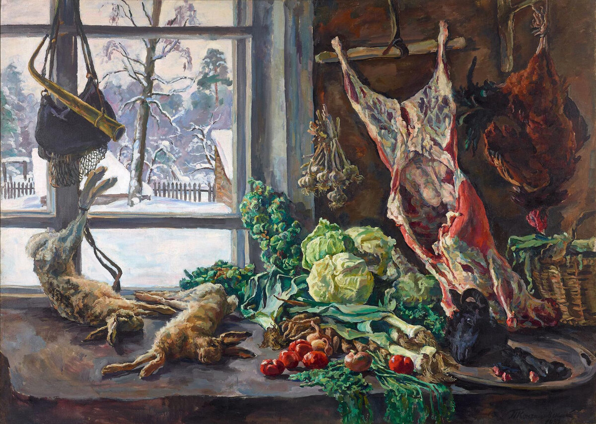 Пётр Кончаловский. «Натюрморт. Мясо, дичь и брюссельская капуста на фоне окна», 1937 год. © Государственная Третьяковская галерея
