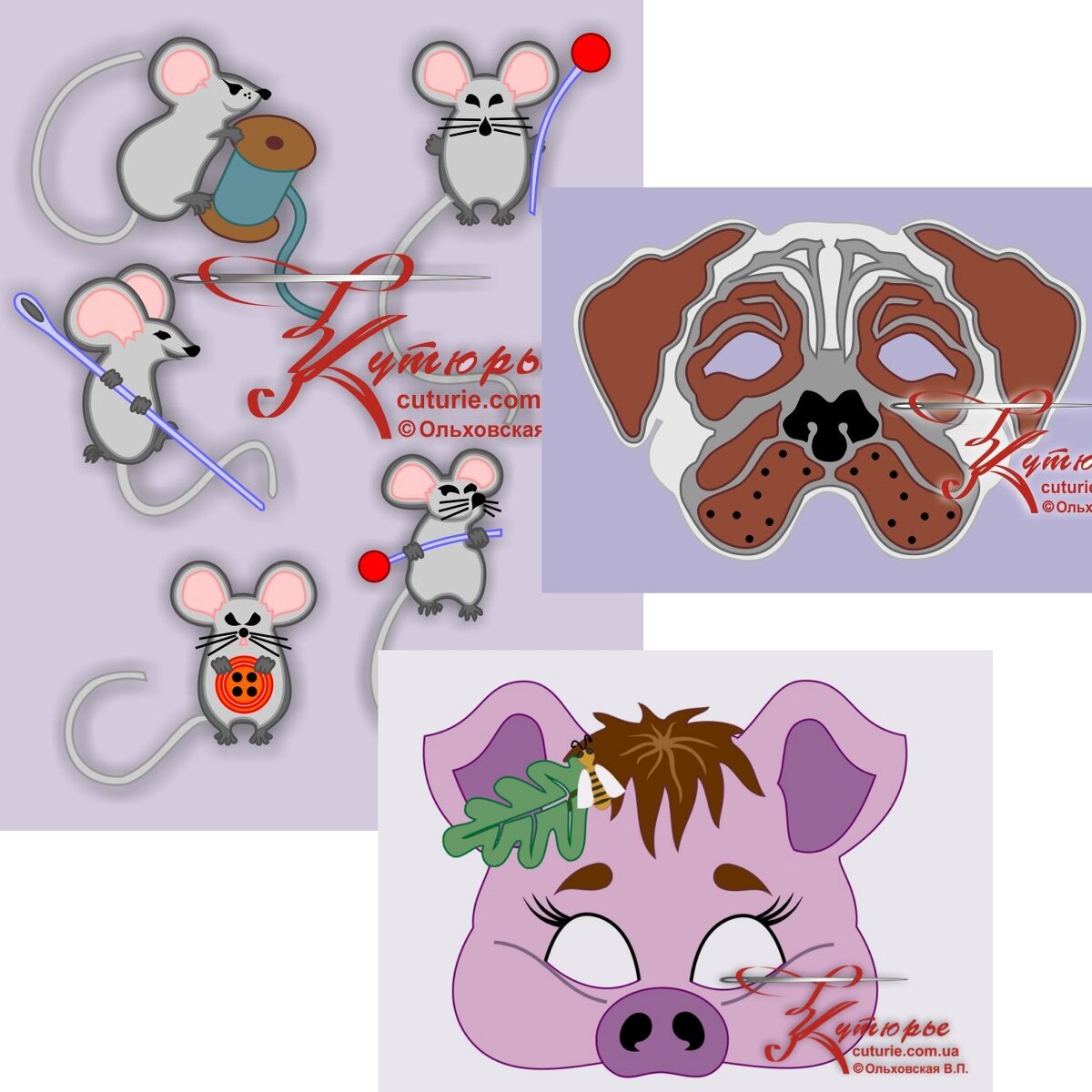 Аппликации мышки и новогодние маски по выкройкам бесплатно