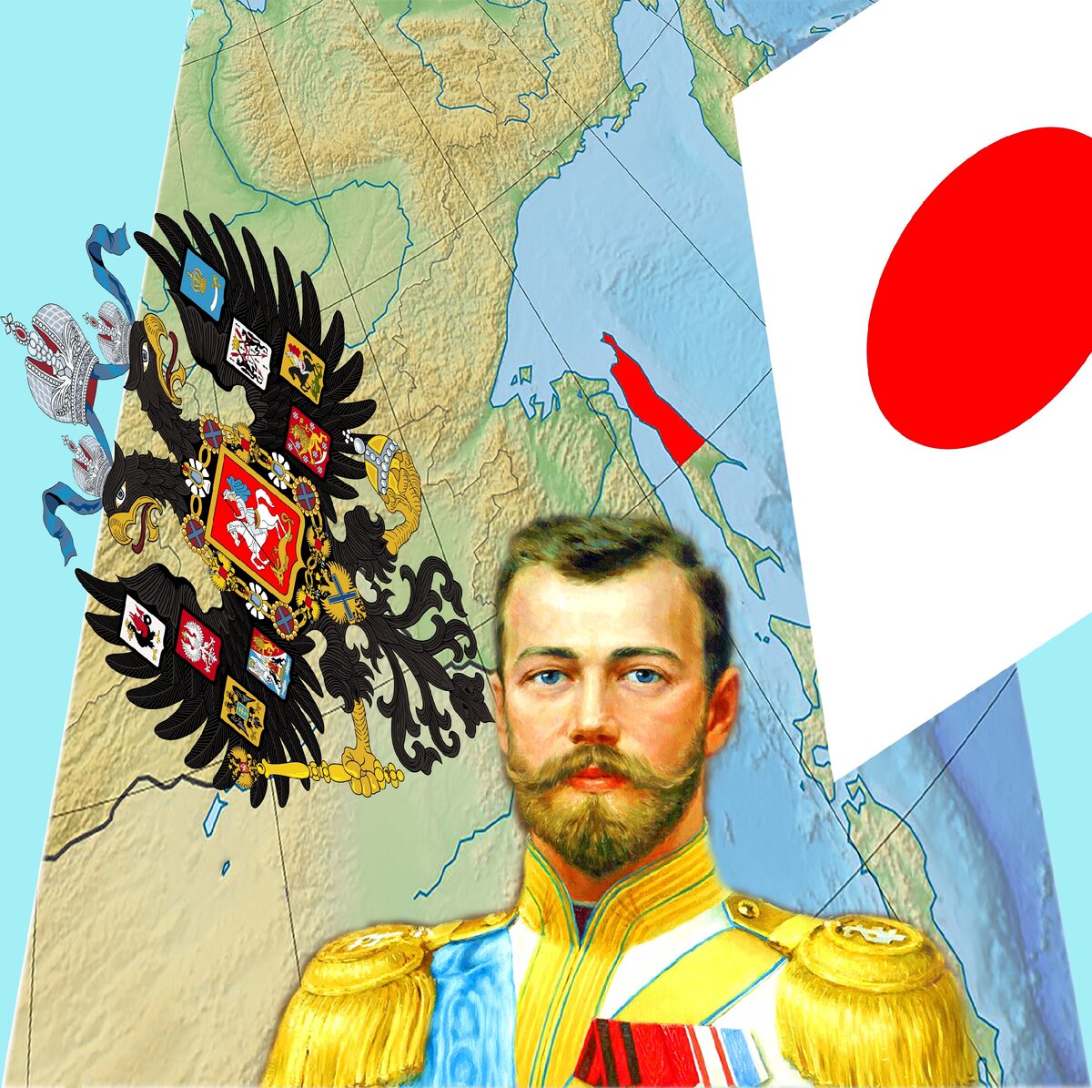 Россия и Япония: судьба Северного Сахалина на карте (иллюстрация с использованием изображений от Bernhard Karl von Koehne и Hellerick [CC BY-SA (https://creativecommons.org/licenses/by-sa/4.0)])