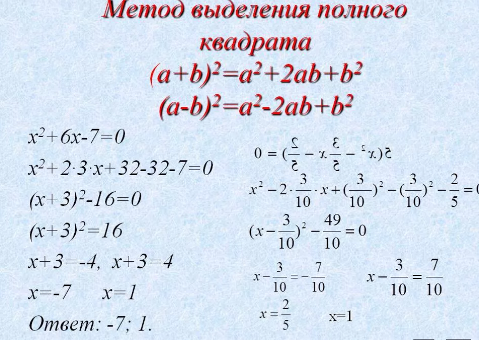 1 полное. Выделение полного квадрата. Метод выделения полного квадрата. Метод выделения полного квадрата примеры. Метод выделения полного квадрата 8