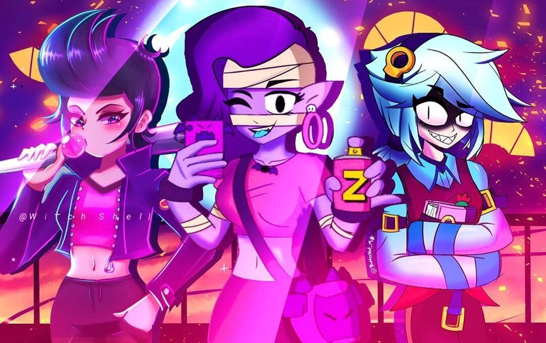 Трио бравла. Колетт из Браво старс. Би би из Brawl Stars. Колетт Браво старс арт. ЭМЗ Браво старс арт.