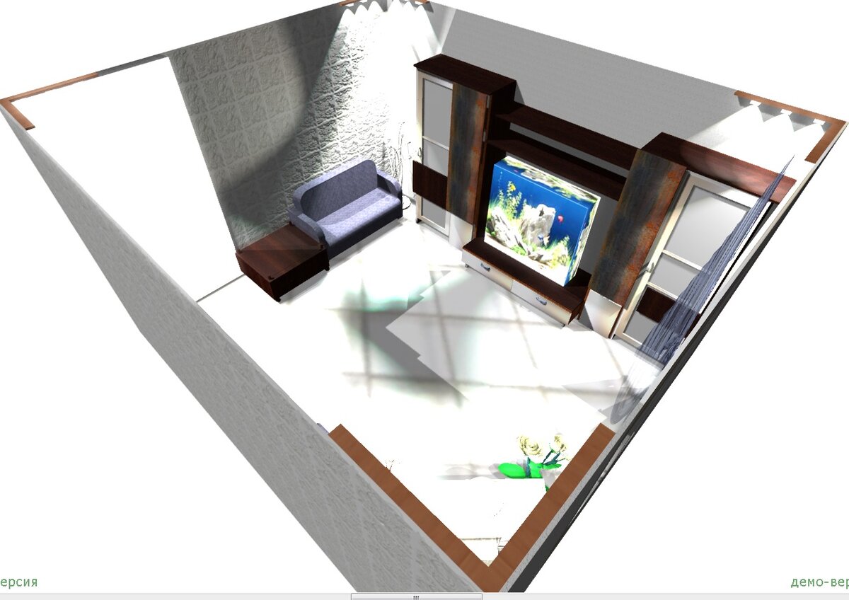 Так примерно будут выглядеть стены с "Магией, и диваном", в самом углу  торшер "кустик"))))))). Ещё одно, то что светится в "стенке" - это не телевизор, хочу туда аквариум, если есть в природе фальш-аквариумы конечно. Почему не хочу настоящий? - я человек мобильный, частенько покидаю дом на некоторое время, а живность нужно кормить...