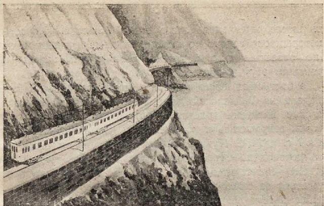 Выход Крымской железной дороги через Перовский перевал на Южный берег. Картина инженера Б. Аплаксина, 1929 год 