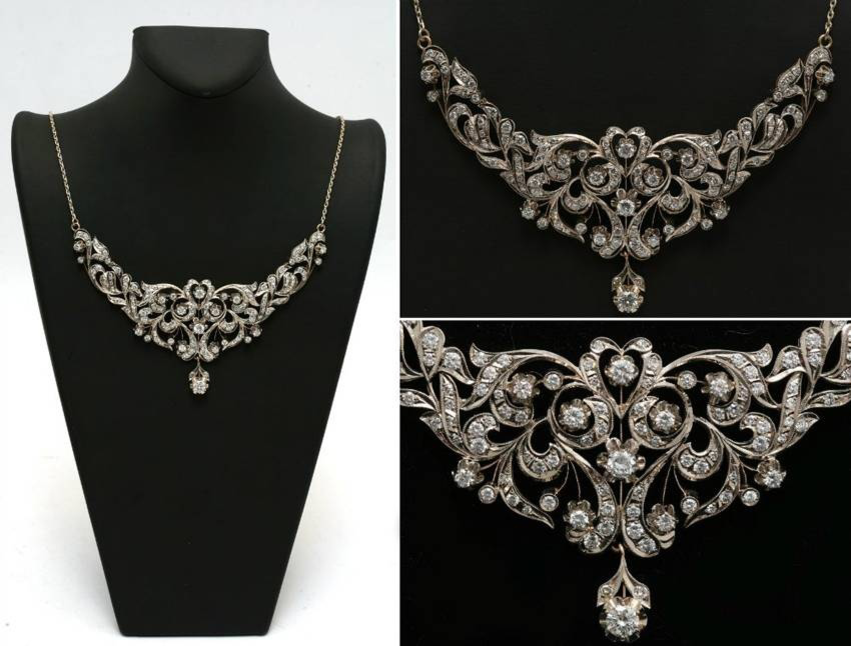 Роскошное колье с бриллиантами. Выполнено в белом и желтом золоте,127 природных бриллиантов. Есть информация, что это колье было подарено ей Гейдаром Алиевым (президент Азербайджана с 1993-2003 года), когда она выступала с гастролями в Азербайджан.