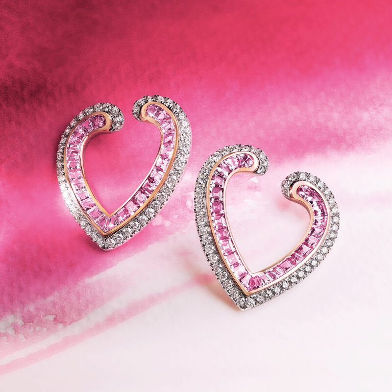 Серьги Garrard Aloria из белого и розового золота с бриллиантам и розовыми сапфирами 