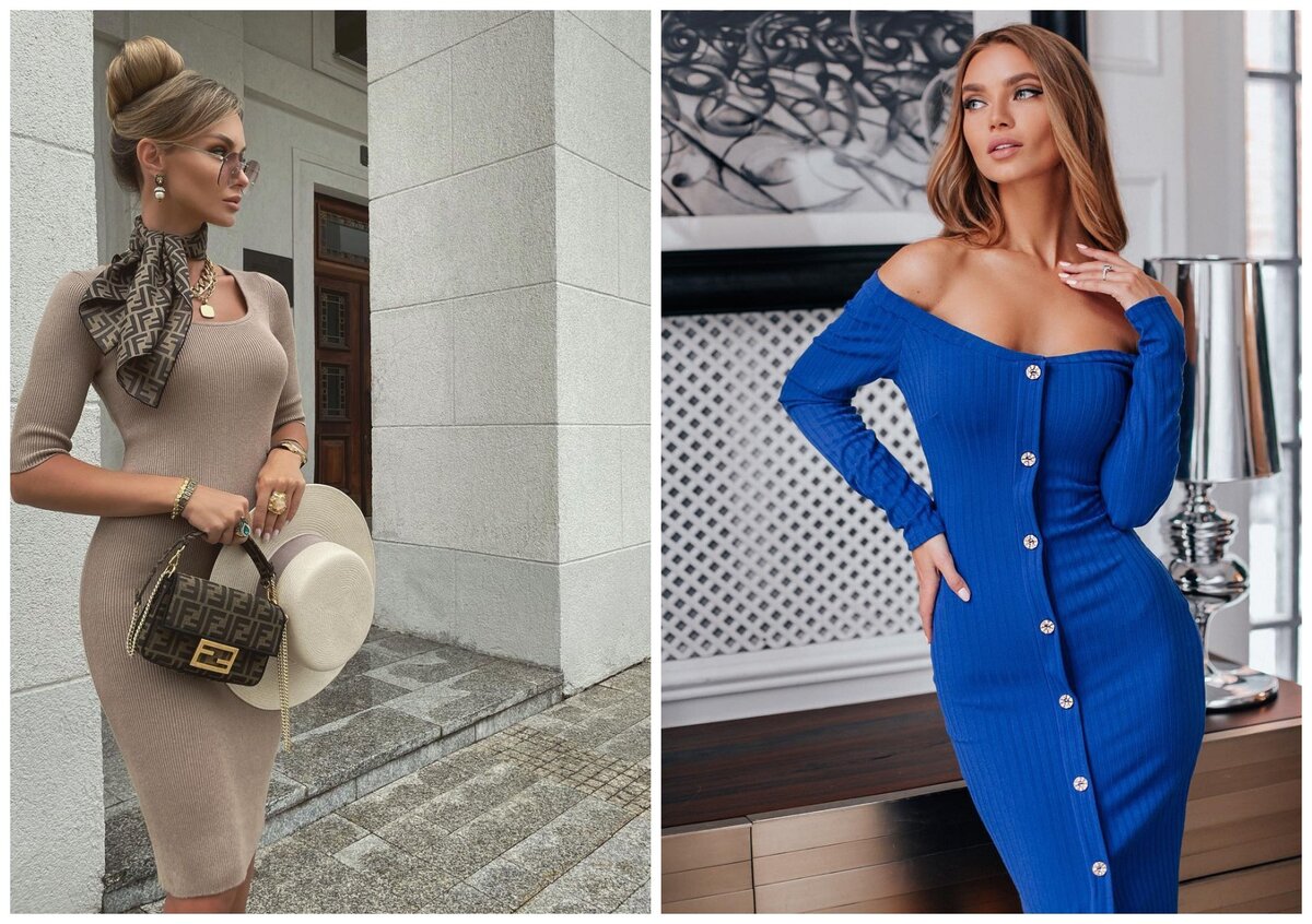 Платье в рубчик может быть без декора или с декоративной планкой, на пуговицах.