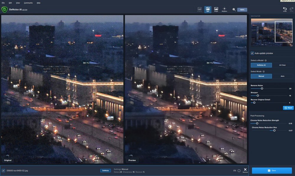 
 Пример работы DeNoise AI 2.0.0, Nikon D5600, ISO 6400