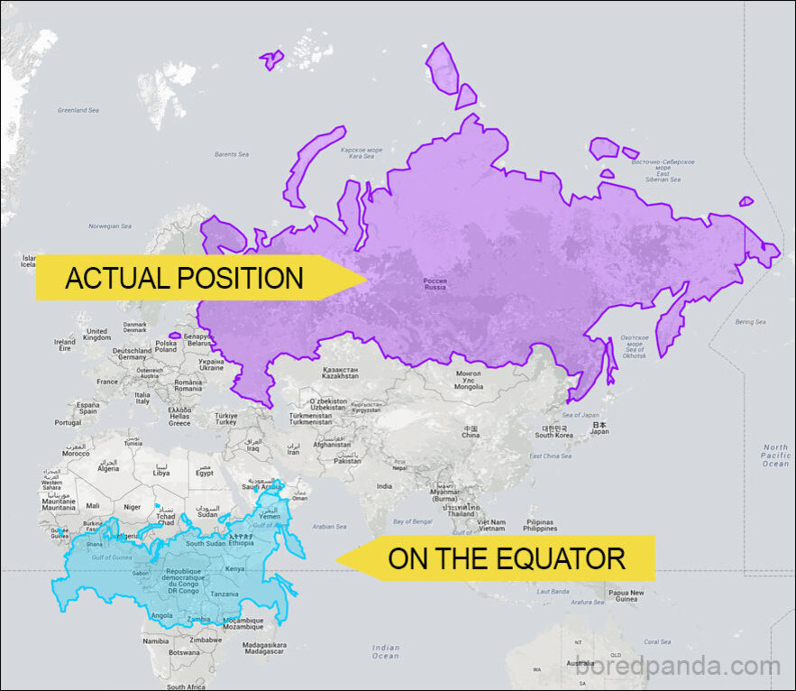 Карта отображающая реальные размеры стран