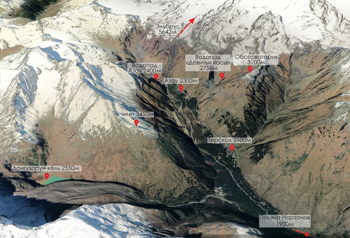 Эльбрус высота в метрах над уровнем моря. Терскол Эльбрус высота. Ущелье Азау. Ущелье Терскол на карте. Поляна Азау -Эльбрус маршрут.