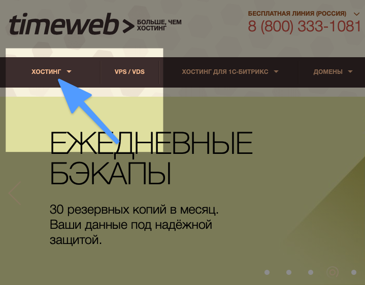 Главная страница Timeweb