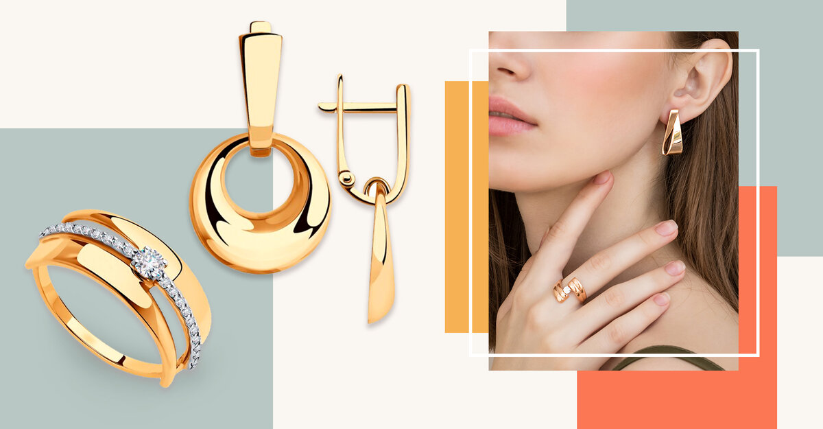 Золотое кольцо (арт. 018452) и серьги (арт. 028394)