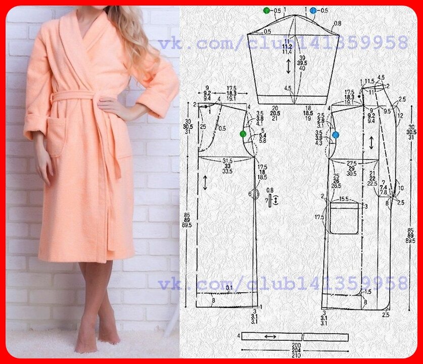 Платье-халат со съемными рукавами: выкройка