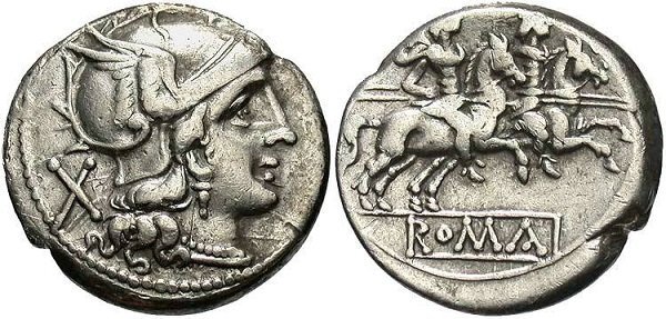 Серебряный денарий, после 211 г. до н. э. Источник: monetnik.ru