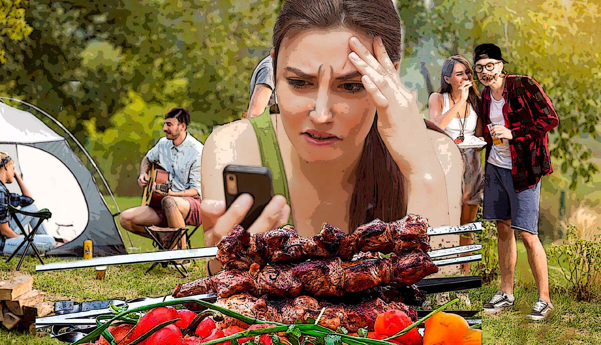 Молодежь отдыхает на даче. Иллюстрация