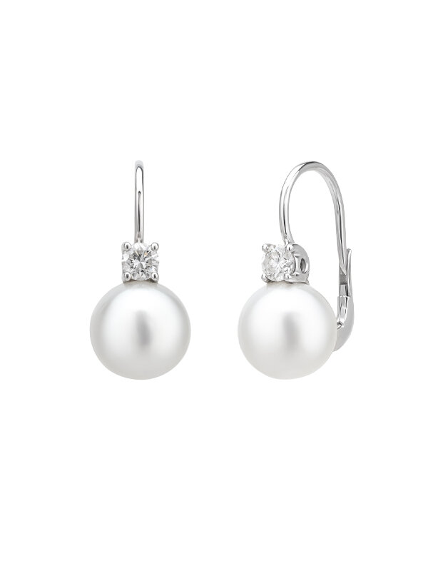 Серьги Mercury Classic из белого золота с бриллиантами и жемчугом 