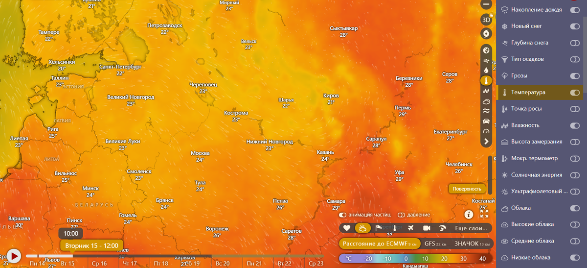 Цветом на слайде показана температура для наглядности, добавлено числовое значение.