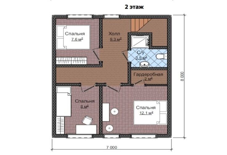 На втором этаже - родительская спальня с гардеробной, две детские и санузел 