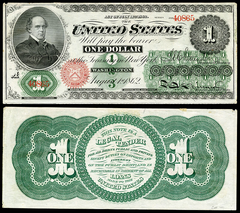 1 доллар. 1862 года. С изображением Дж. Вашингтона.