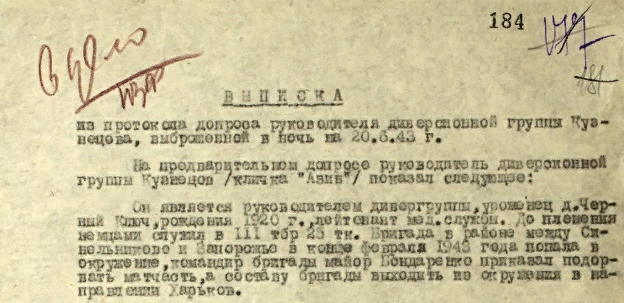 Рассекреченные материалы. Выписка из протокола допроса руководителя немецкой диверсионной группы